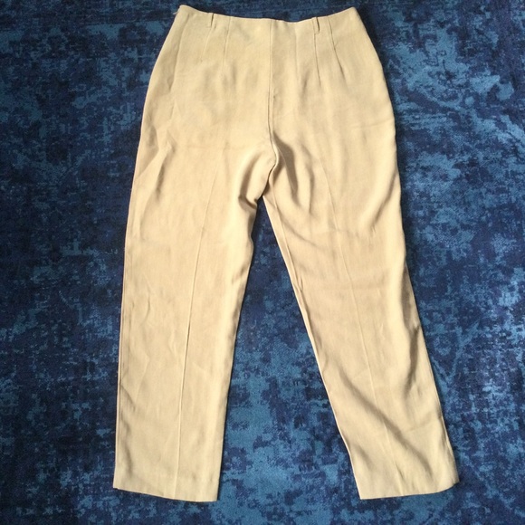 Promod UK Dress Pants Trousers Beige Linen Blend Camel Flowy Ankle 32 Waist - Picture 7 of 14